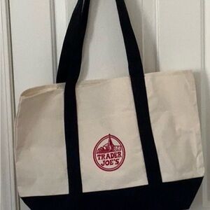 Cream and Black Canvas Tote Bag